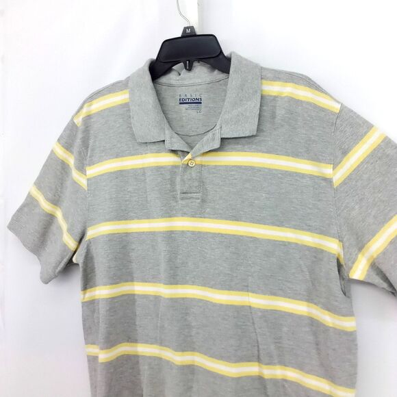 Basic Editions Polo Shirt Mens Large Gray Yellow Striped Short Sleeve Rugby Golf - Picture 2 of 6